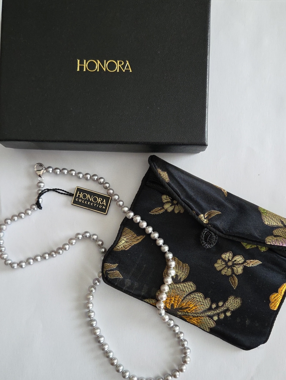 Honora Silver Pearl Strand with Gold Floral Case And Box